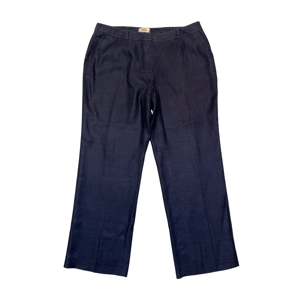 Talbots Petites Navy Linen Silk Italian Fabric Wide Leg Old Money Trousers 12WP